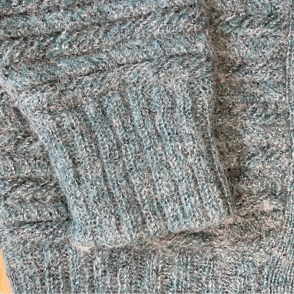 Vintage 80s Wool Blend Knit Double Breasted Shawl Collar Cardigan - Teal - Picture 7 of 13